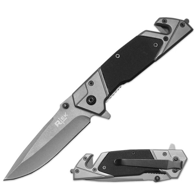 4.75" Black G-10 Handle Assist Open Folding Knife with Belt Cutter & Glass Breaker, , large image number 0